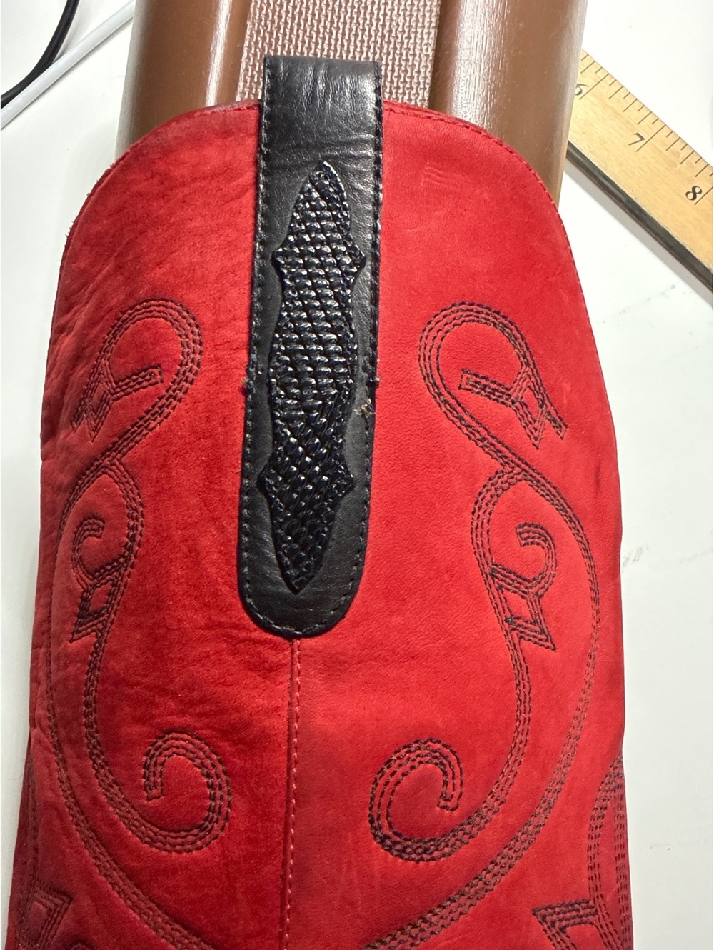 Nine West Black Leather Red Suede Western made in Brazil Cowboy Boots Size 6.5 - Picture 10 of 11